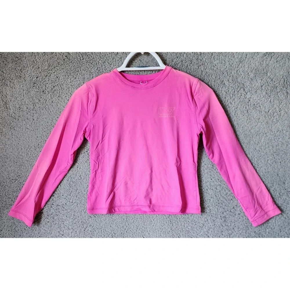 Vineyard Vines Rash Guard Kids Size M 10-12 Pink Long Sleeve Whale Logo Swim Top